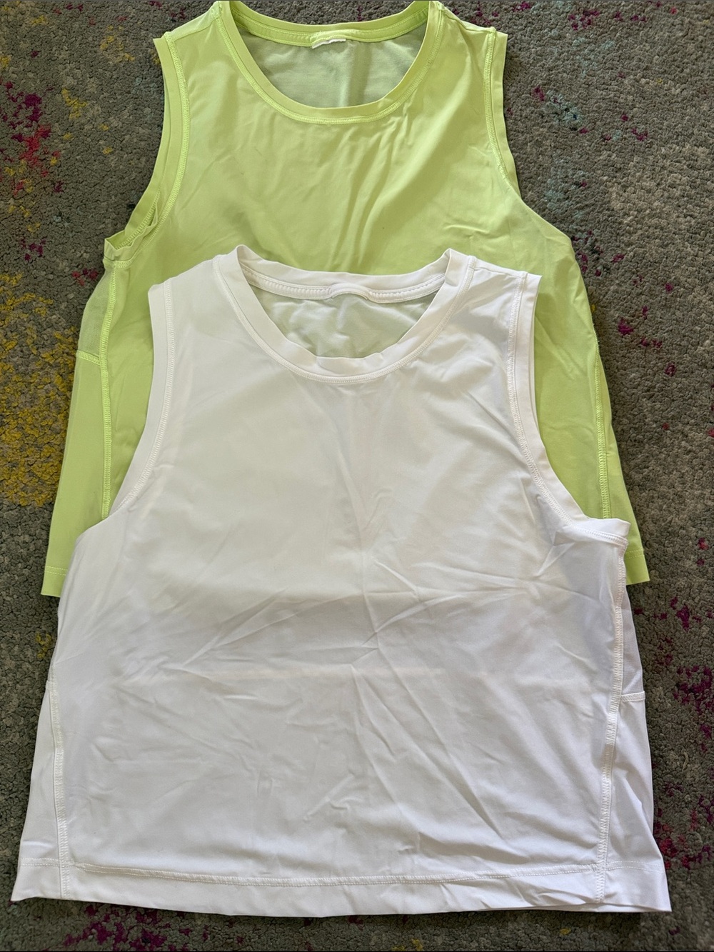 Athleta Sleeveless Performance Tanks - White & Light Lime